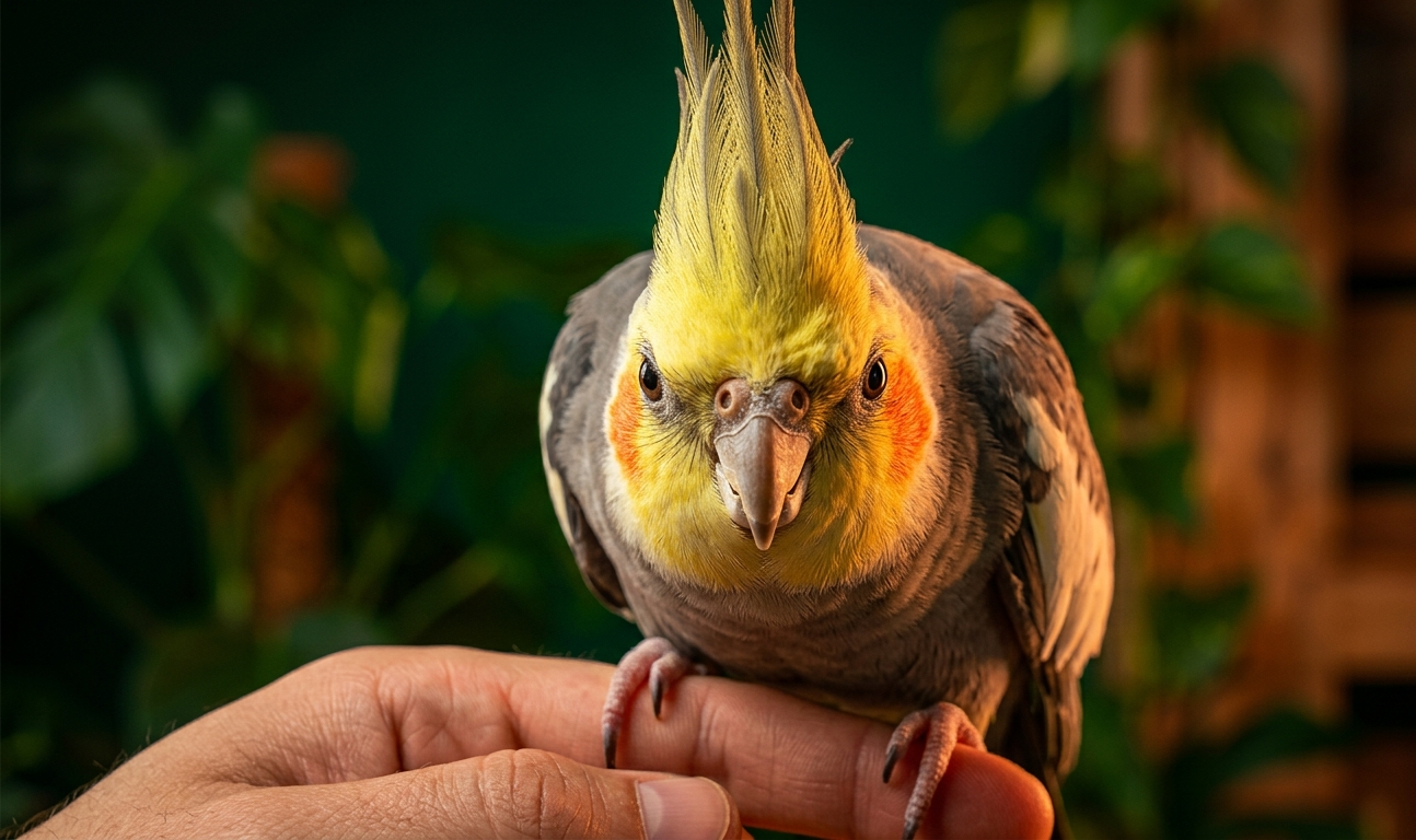 Como amansar calopsita arisca — tutor com calopsita na mão